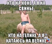 кто на коне .а я на свинье кто на гелике .а я катаюсь на велике