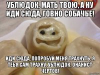 ублюдок, мать твою, а ну иди сюда, говно собачье! иди сюда, попробуй меня трахнуть, я тебя сам трахну, ублюдок, онанист чертов!