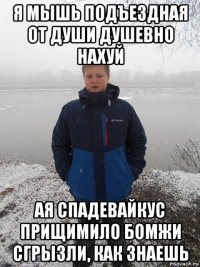 я мышь подъездная от души душевно нахуй ая спадевайкус прищимило бомжи сгрызли, как знаешь