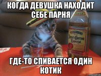 когда девушка находит себе парня где-то спивается один котик