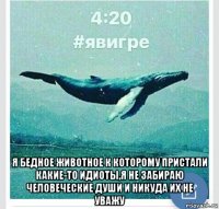  я бедное животное к которому пристали какие-то идиоты,я не забираю человеческие души и никуда их не уважу
