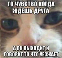 то чувство когда ждёшь друга а он выходит и говорит то что уезжает