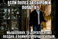 если полез за сыром и попал в мышеловку, то дёргаться уже поздно, а помирать лучше сытым.