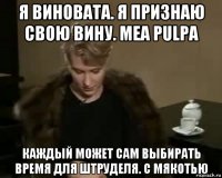 я виновата. я признаю свою вину. mea pulpa каждый может сам выбирать время для штруделя. с мякотью