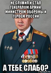 не служил и стал генералом армии, министром обороны и героем россии а тебе слабо?