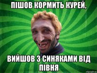 пішов кормить курей, вийшов з синяками від півня