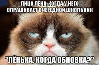 лицо лёни, когда у него спрашивает очередной школьник "лёнька, когда обновка?"