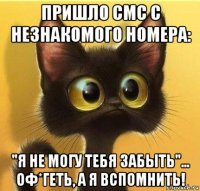 пришло смс с незнакомого номера: "я не могу тебя забыть"... оф*геть, а я вспомнить!