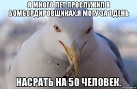 я много лет прослужил в бомбордировщиках,я могу за 1 день насрать на 50 человек.