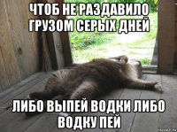 чтоб не раздавило грузом серых дней либо выпей водки либо водку пей