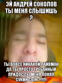 эй андрей соколов ты меня слышишь ? ты вовсе никакой лайвман да ты просто грёбанный придос ты меня понял сукин сын ?!!!!!