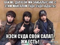 вай ме, дарагой, ми заибалыс уже с этим мангалом туда-суда хадыть! нэси суда свой салат, жи есть!