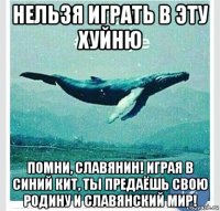нельзя играть в эту хуйню помни, славянин! играя в синий кит, ты предаёшь свою родину и славянский мир!