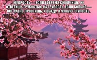 мудрость — если вовремя смолчишь, не ответишь грубостью на грубость, если больно — все равно простишь, и обиду, и чужую глупость. 