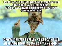 какой нафег фитнес, бодифлекс, попса все это иноземная, надо штангу в руки и раз-два-раз-два, или ноги в руки и пробежку пару километров, сразу почувствуешь себя если еще не человеком, то уже организмом.