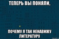 теперь вы поняли, почему я так ненавижу литературу