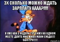 эх сколько можно ждать зарплату аааа?!!!! я уже как 3 недели тут сижу на одном месте .дайте мне живо мани сюда!!!! быстро!!!!!
