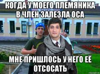 когда у моего племяника в член залезла оса мне пришлось у него её отсосать