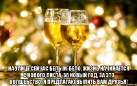  на улице сейчас белым-бело, жизнь начинается с нового листа, за новый год, за это волшебство, я предлагаю выпить вам друзья!