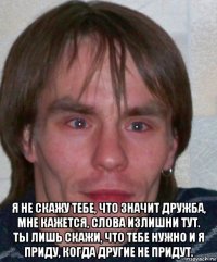  я не скажу тебе, что значит дружба, мне кажется, слова излишни тут. ты лишь скажи, что тебе нужно и я приду, когда другие не придут.