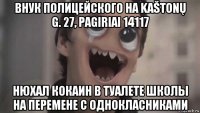 внук полицейского на kaštonų g. 27, pagiriai 14117 нюхал кокаин в туалете школы на перемене с однокласниками