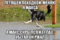 летящей походкой, меняю я макса а макс скрылся из глаз, убегая он ржал