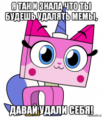 я так и знала что ты будешь удалять мемы, давай удали себя!