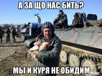а за що нас бить? мы и куря не обидим