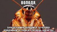 володя, больше к нам не обращайся. ты человек ненадёжный. за слова не отвечаешь. удачи тебе
