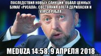 последствия новых санкций: обвал ценных бумаг «русала», состояния олега дерипаски и курса рубля meduza 14:58, 9 апреля 2018