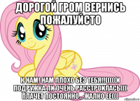дорогой гром вернись пожалуйсто к нам! нам плохо без тебя!!(((((и подружка ли очень расстроилась((( плачет постоянно... жалко ее(((