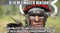 в чем смысл жизни? какой смысл? где смысл? что такое смысл? я не знать дарогой, я толька алвафит учить