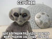 ссучёнок щас братишки подъедут. ты блять маму родную забудешь. зуб даю