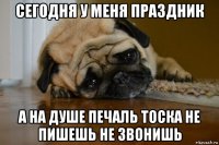сегодня у меня праздник а на душе печаль тоска не пишешь не звонишь