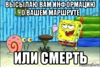 высылаю вам информацию о вашем маршруте или смерть