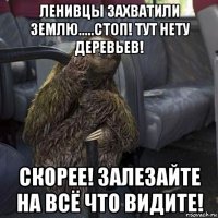 ленивцы захватили землю.....стоп! тут нету деревьев! скорее! залезайте на всё что видите!