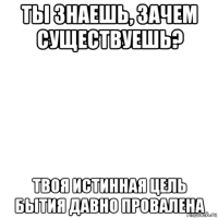 ты знаешь, зачем существуешь? твоя истинная цель бытия давно провалена