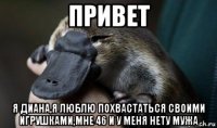 привет я диана,я люблю похвастаться своими игрушками,мне 46 и у меня нету мужа