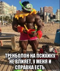  тренболон на психику не влияет, у меня и справка есть.