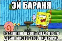 эй бараня я заявляю школы нет а кто то дебил мистер этое пицеририе