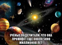  учёные подсчитали, что она проживёт ещё около 5000 миллионов лет.