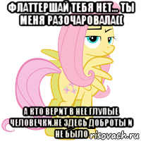 флаттершай тебя нет... ты меня разочаровала(( а кто верит в нее глупые человечки.не здесь доброты и не было