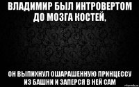 владимир был интровертом до мозга костей, он выпихнул ошарашенную принцессу из башни и заперся в ней сам