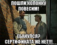 пошли колонку повесим! ебанулся? сертификата же нет!!!