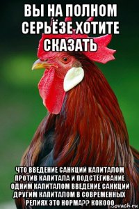 вы на полном серьёзе хотите сказать что введение санкций капиталом против капитала и подстёгивание одним капиталом введение санкций другим капиталом в современных релиях это норма?? кокооо