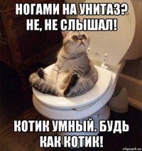 ногами на унитаз? не, не слышал! котик умный. будь как котик!