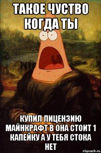 такое чуство когда ты купил лицензию майнкрафт в она стоит 1 капейку а у тебя стока нет