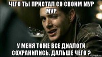 чего ты пристал со своим мур мур у меня тоже все диалоги сохранились. дальше чего ?