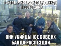 1- коля, 2-катя,3-настя,4-вика,5 - просто дима они убийцы ice cube их банда:распездяи