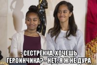  - сестрёнка, хочешь героинчика? - нет, я ж не дура